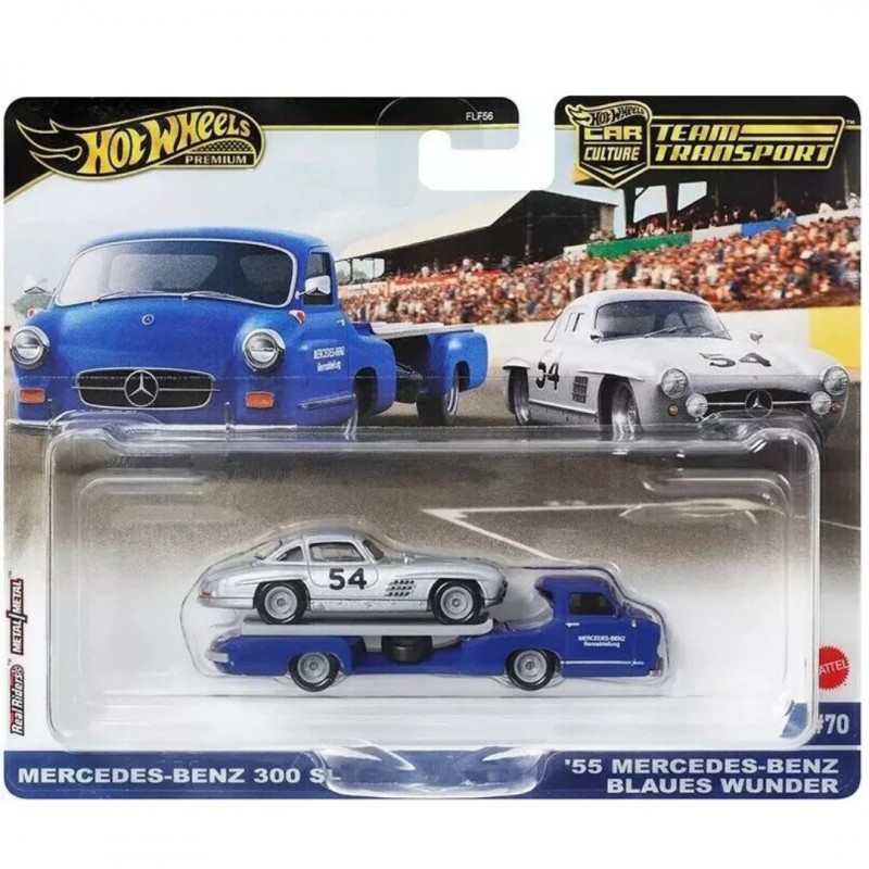 Hot Wheels Team Transport Mercedes-Benz 300 SL & '55 Mercedes Blaues Wunder