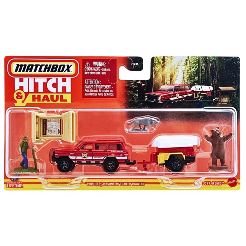 Matchbox Hitch & Haul 1988 Jeep Wagoneer/Trailer Trawler MBX Off Road