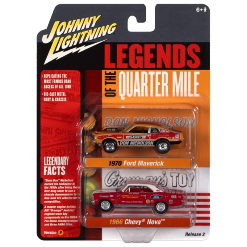 Johnny Lightning 2-Pack Special Legends of the Quarter Mille 1970 Ford Maverick & 1966 Chevy Nova