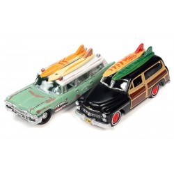 Johnny Lightning 2-Pack Surf Rods 1950 Mercury Woody Wagon & 1959 Cadillac Ambulance