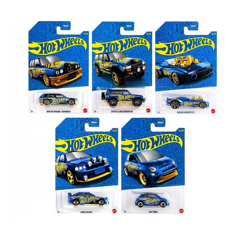 Hot Wheels 58th Anniversary Blue and Gold Set x5