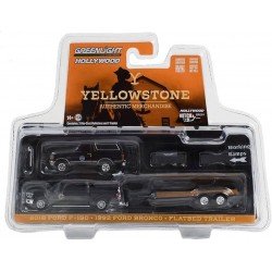 Greenlight 2018 Ford F-150 & 1992 Ford Bronco - Flatbed Trailer Yellowstone