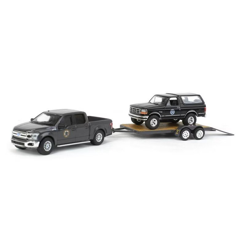 Greenlight 2018 Ford F-150 & 1992 Ford Bronco - Flatbed Trailer Yellowstone